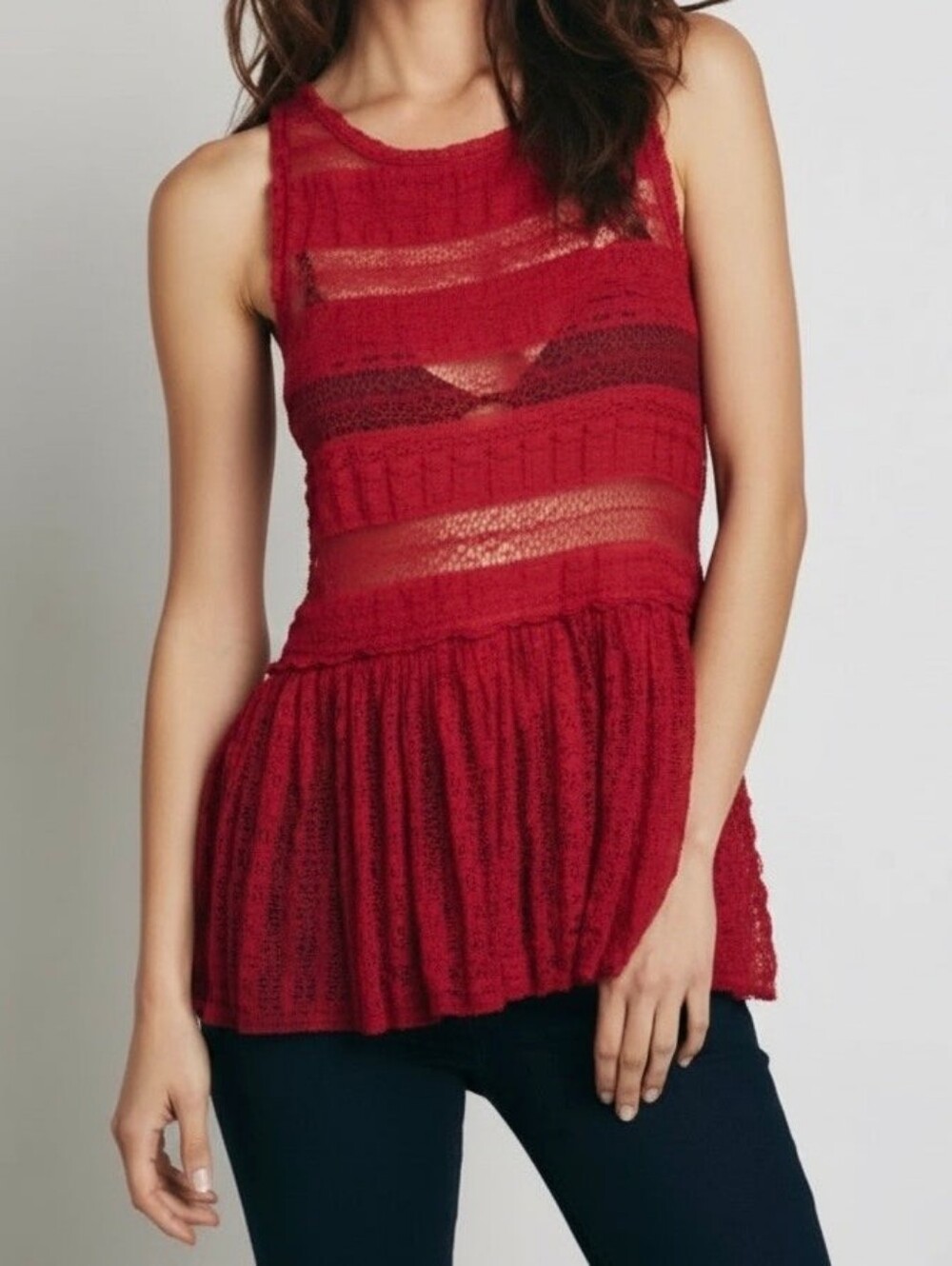 Free People Intimately - Red Lace "Pucker Up" Tank Top - S